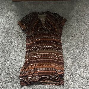 Brown Striped Short Sleeve Dress